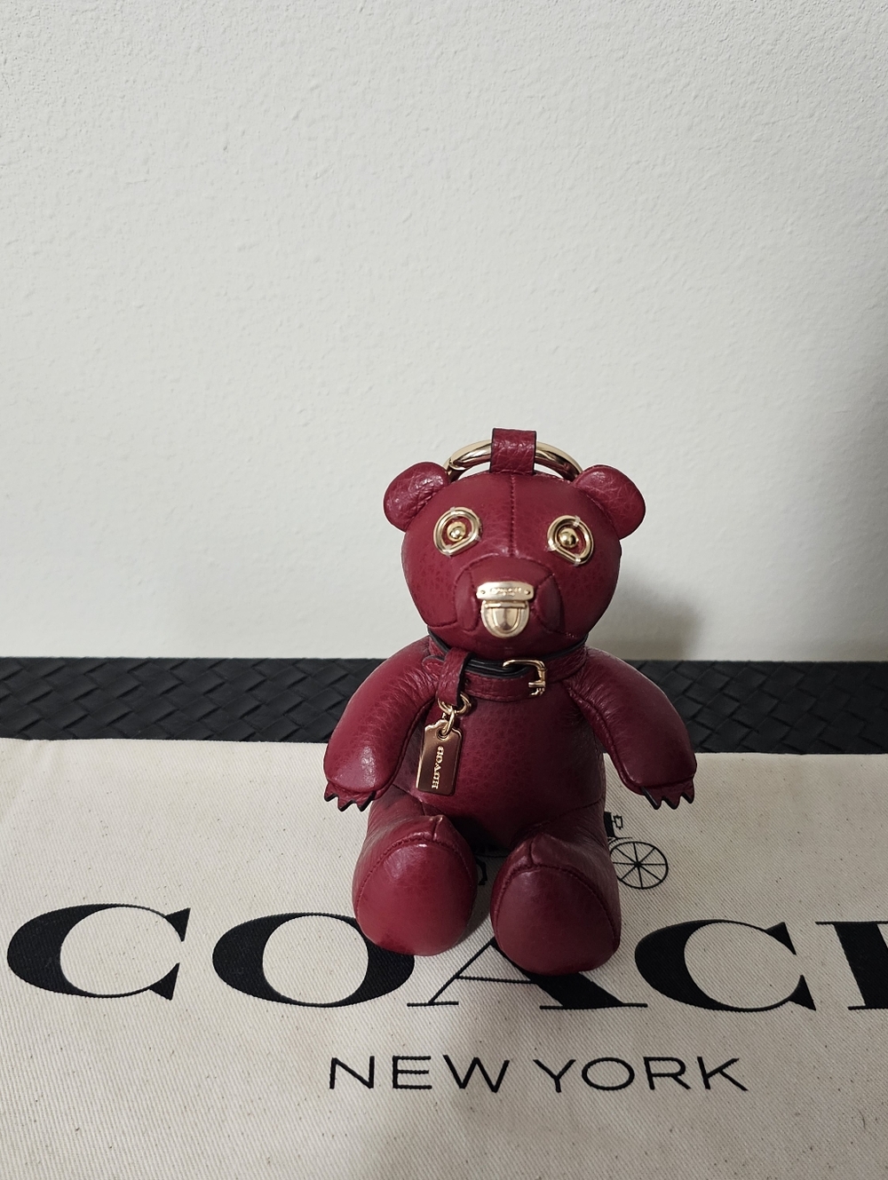 Coach Red Leather Bear Bag Charm with Gold Hardware
